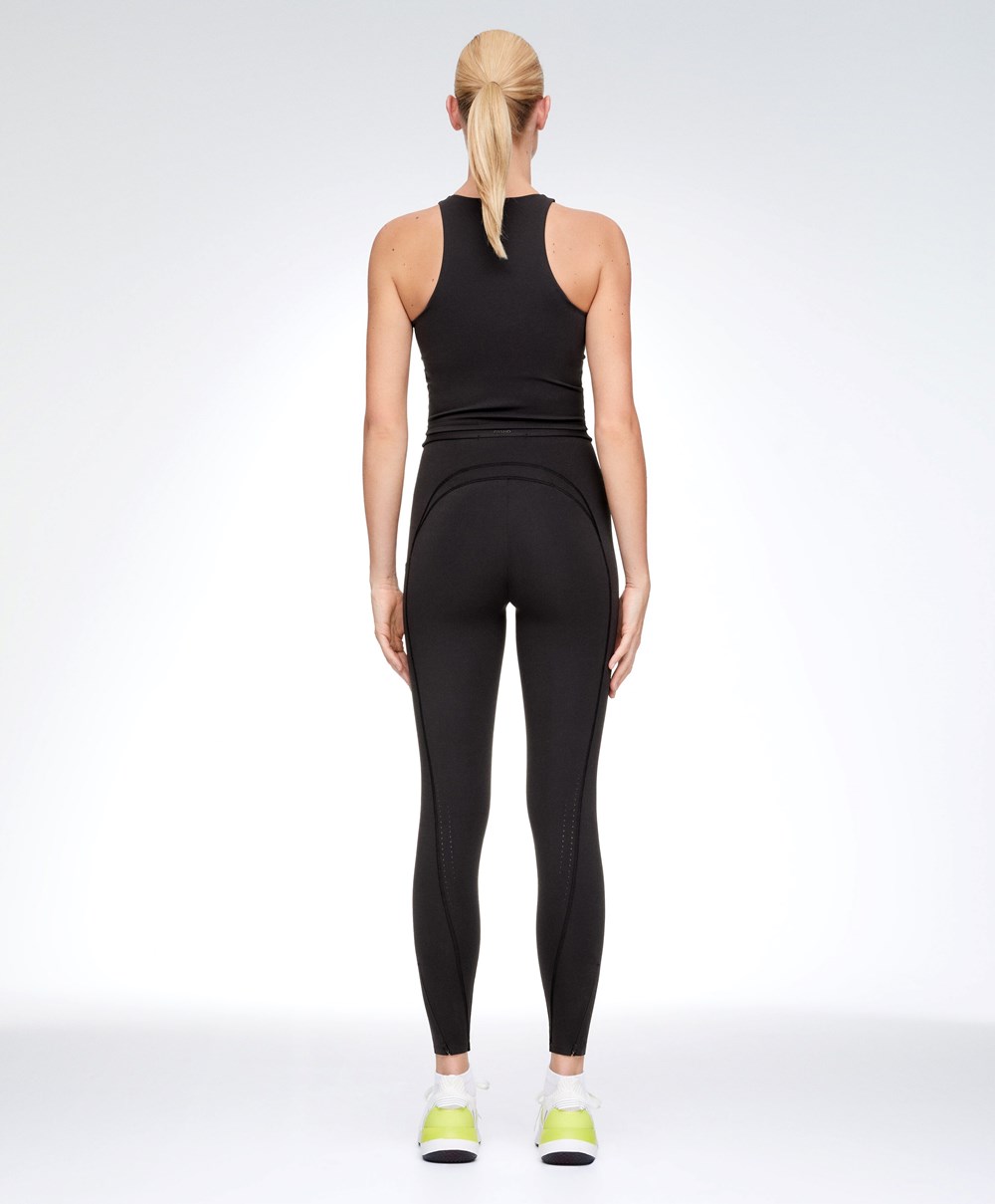 Oysho Compressive 65cm Για Τρέξιμο Leggings With Zips μαυρα | VQPTKU-123