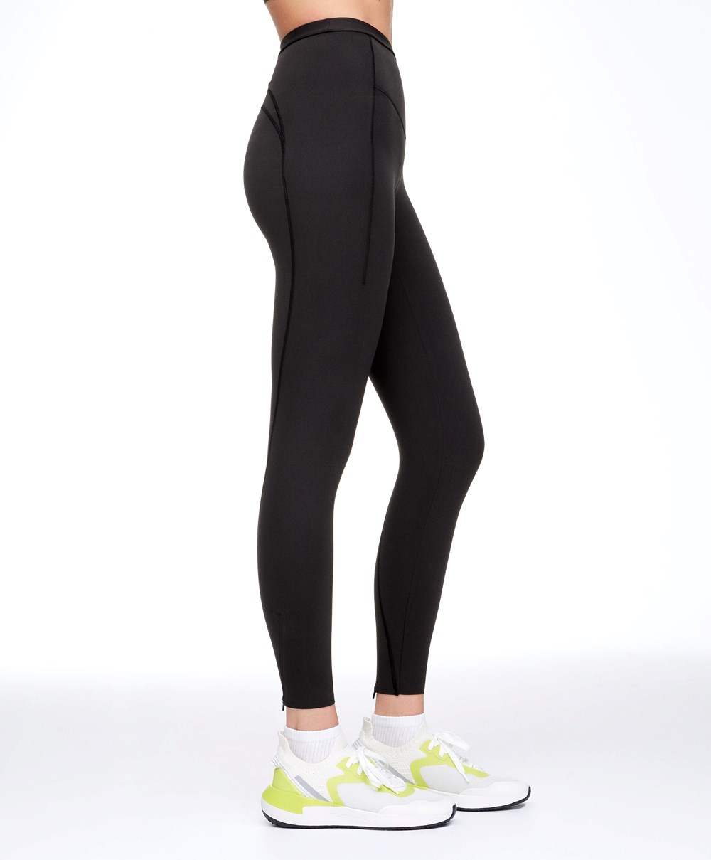 Oysho Compressive 65cm Για Τρέξιμο Leggings With Zips μαυρα | VQPTKU-123