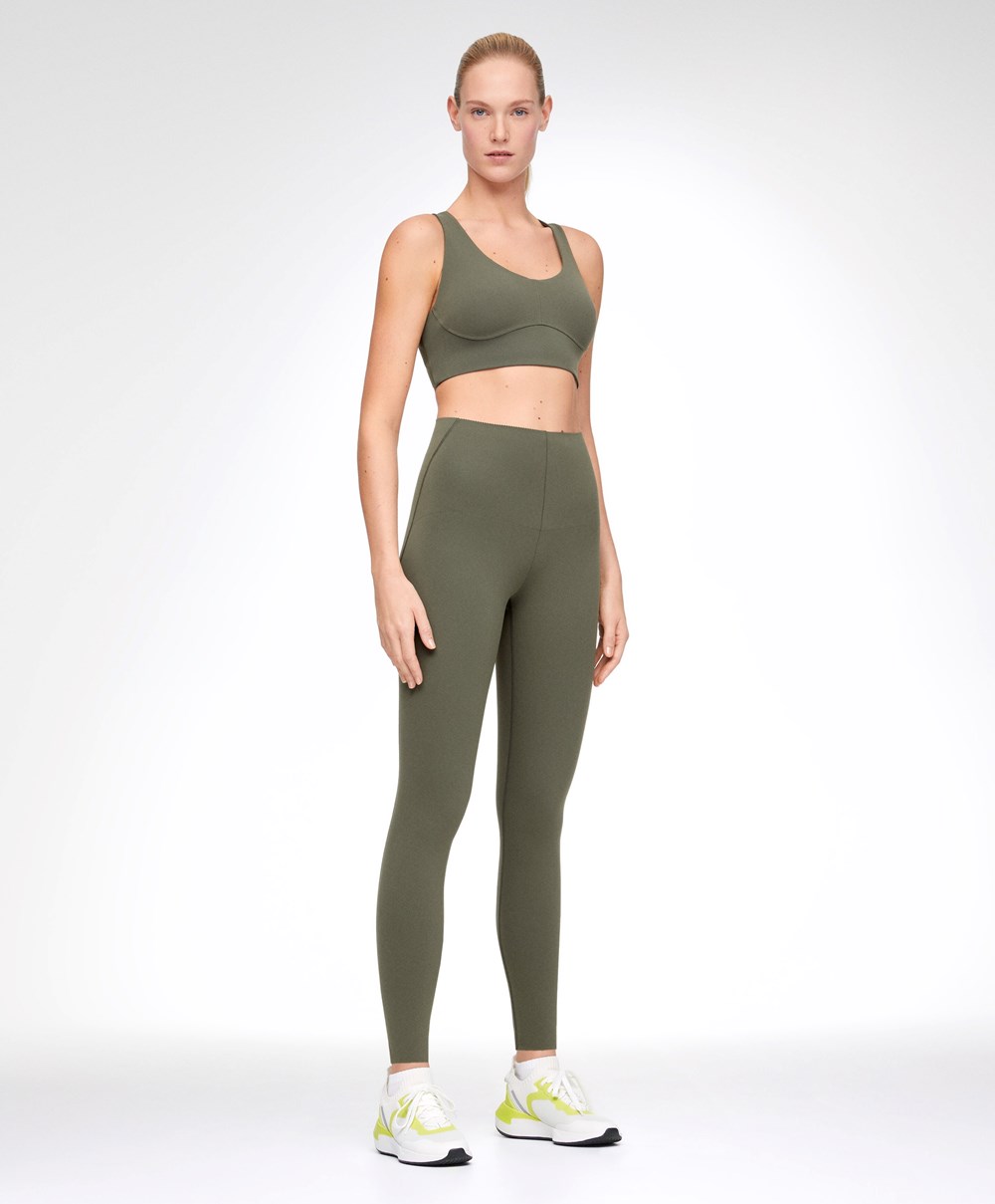 Oysho Compressive Core Control Ankle-length Leggings σκούρο Χακί | LSDEWQ-742