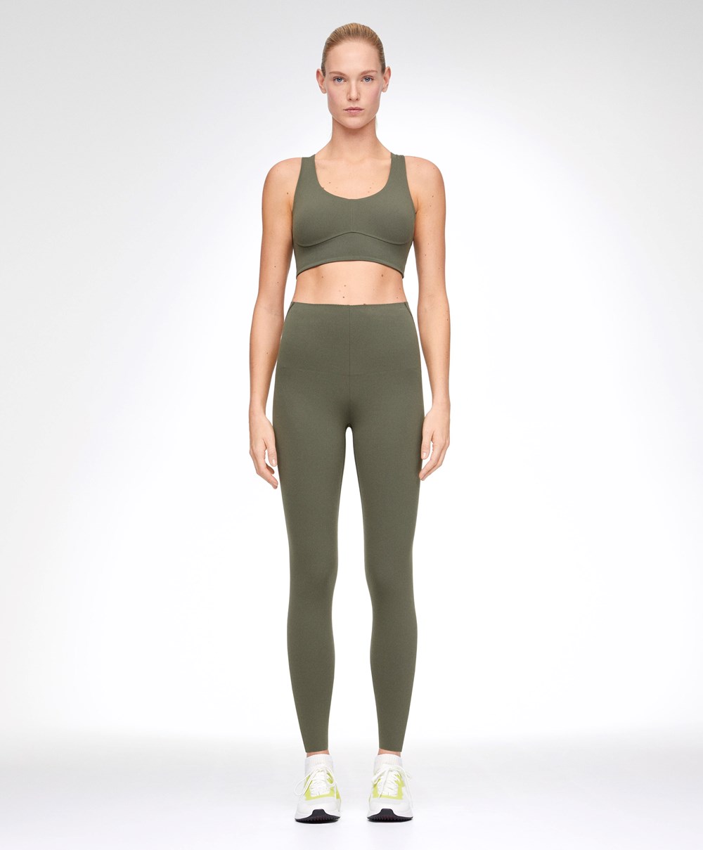 Oysho Compressive Core Control Ankle-length Leggings σκούρο Χακί | LSDEWQ-742