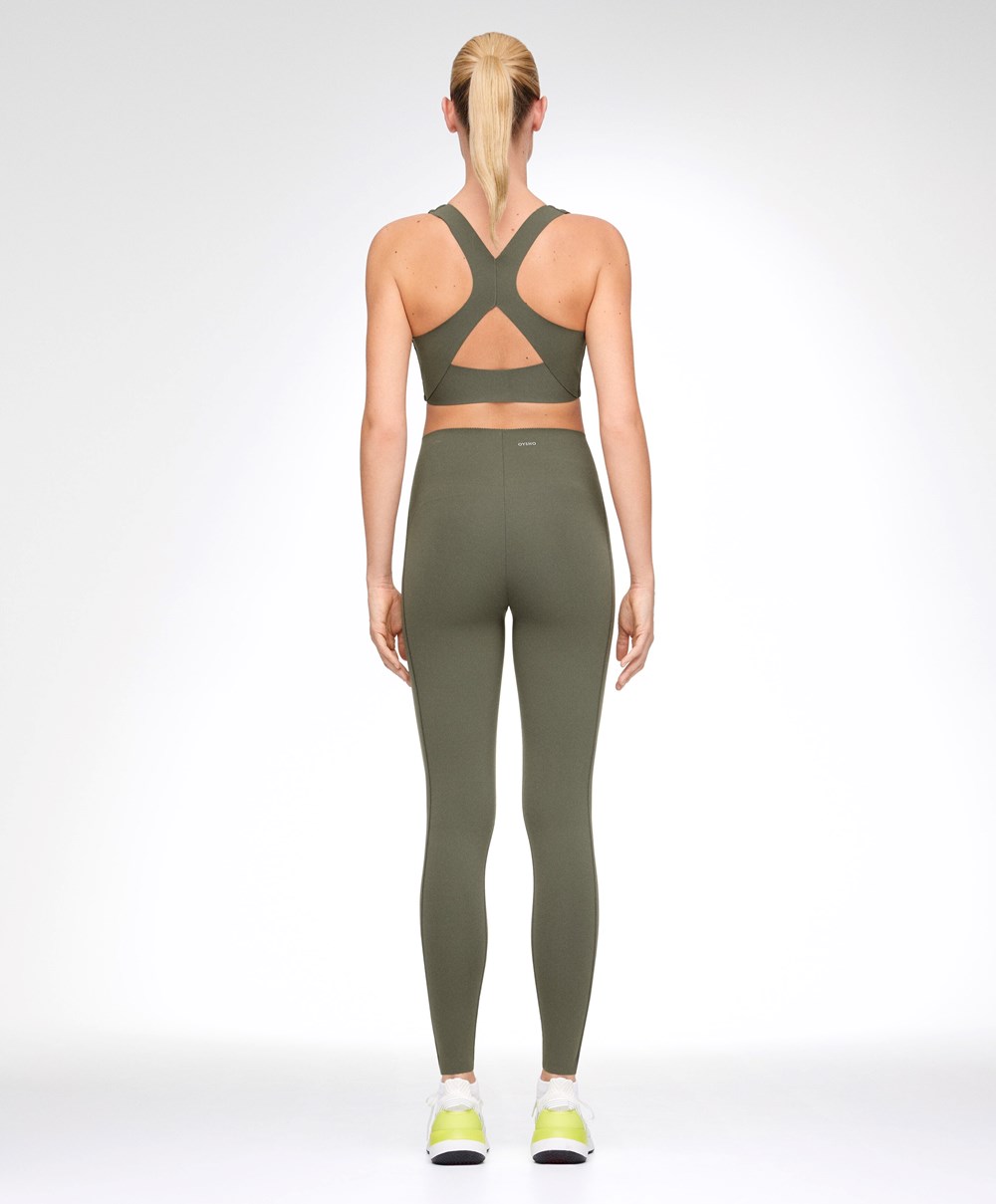 Oysho Compressive Core Control Ankle-length Leggings σκούρο Χακί | LSDEWQ-742