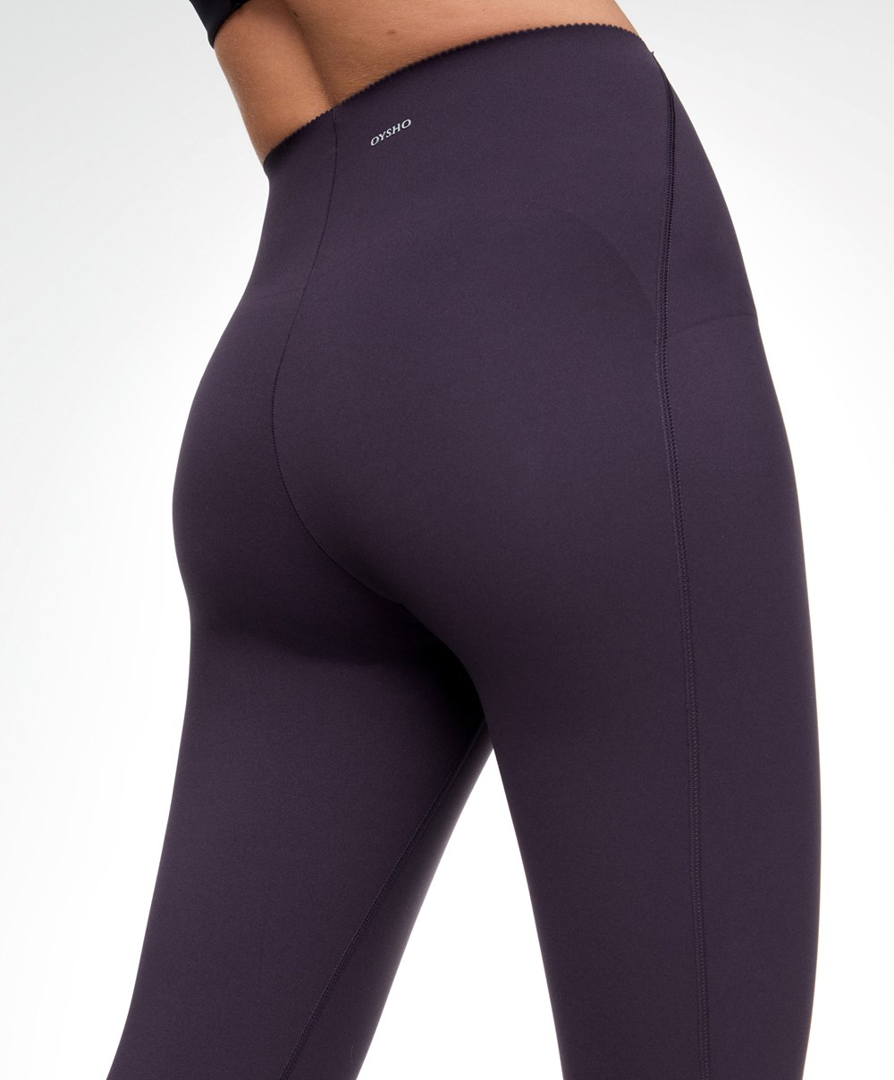 Oysho Compressive Core Control Ankle-length Leggings σκούρο μωβ | QGOSWU-795