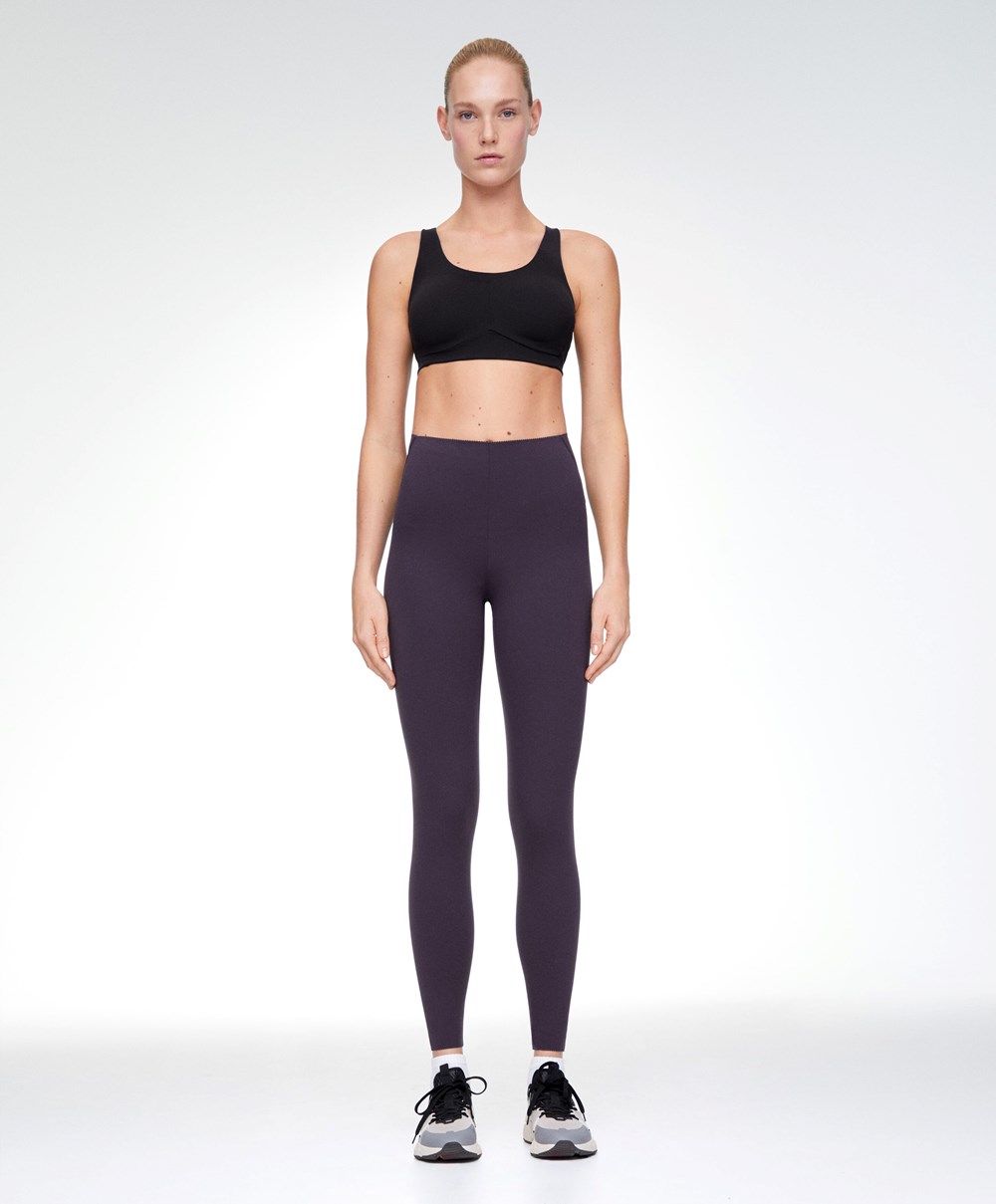 Oysho Compressive Core Control Ankle-length Leggings σκούρο μωβ | QGOSWU-795