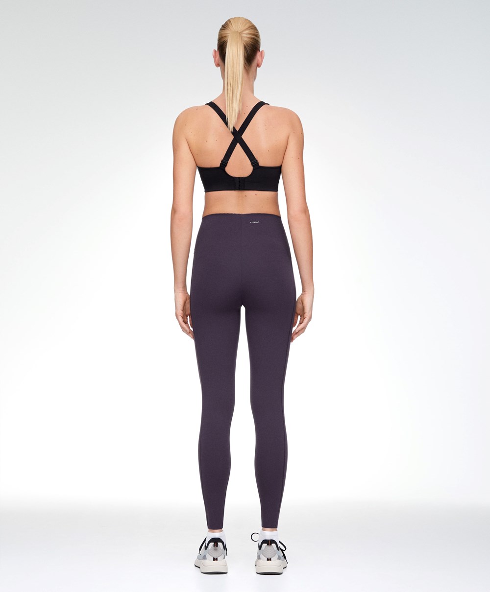 Oysho Compressive Core Control Ankle-length Leggings σκούρο μωβ | QGOSWU-795