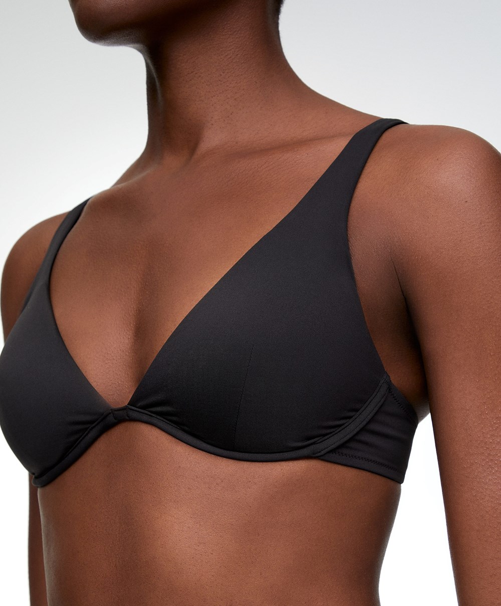 Oysho Continuous Underwire Halter Neck Μπικίνι Top μαυρα | WKQUSM-103