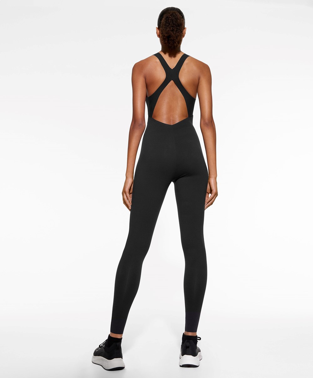 Oysho Core Control Compressive Jumpsuit μαυρα | CWGIOQ-690