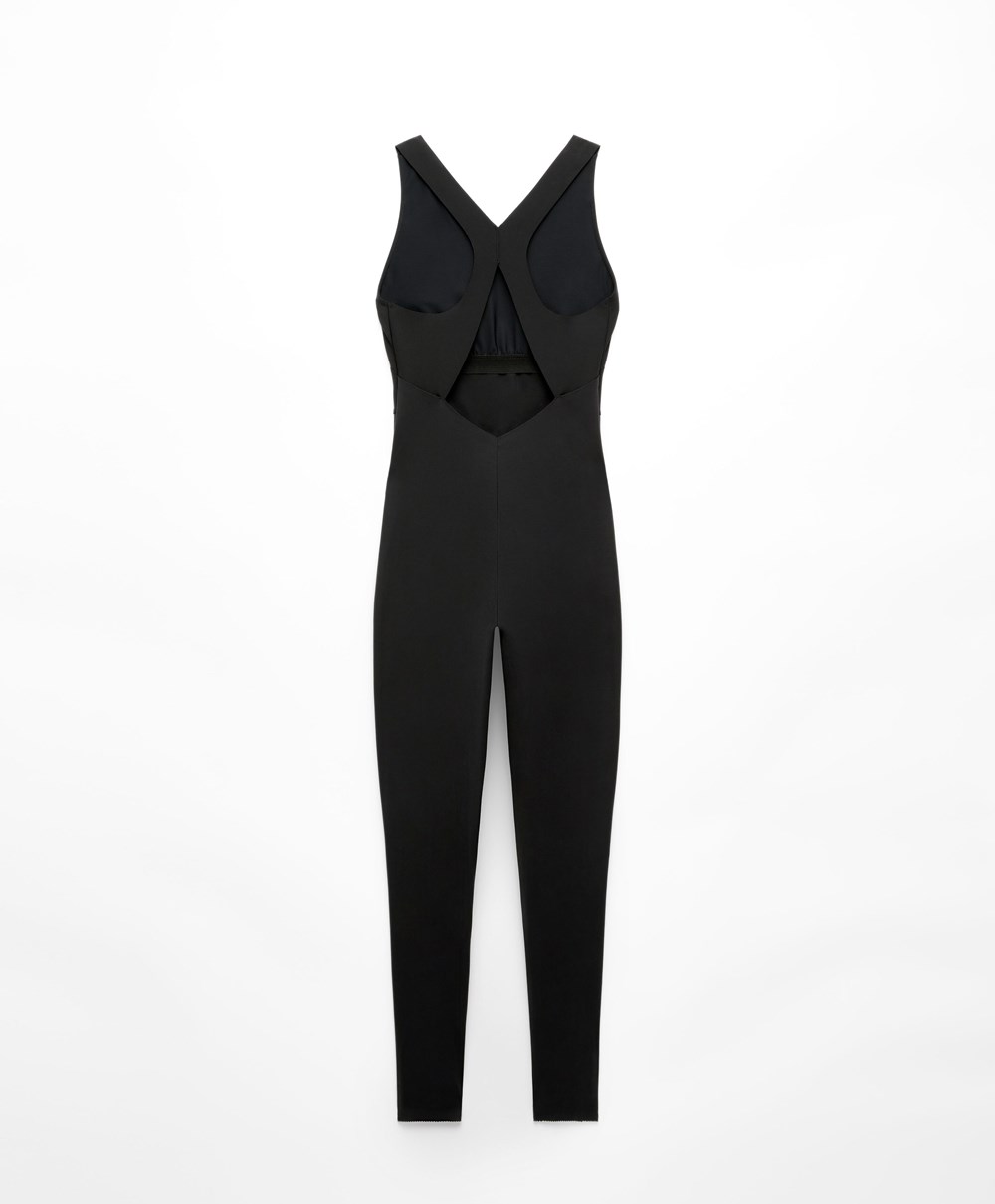 Oysho Core Control Compressive Jumpsuit μαυρα | CWGIOQ-690