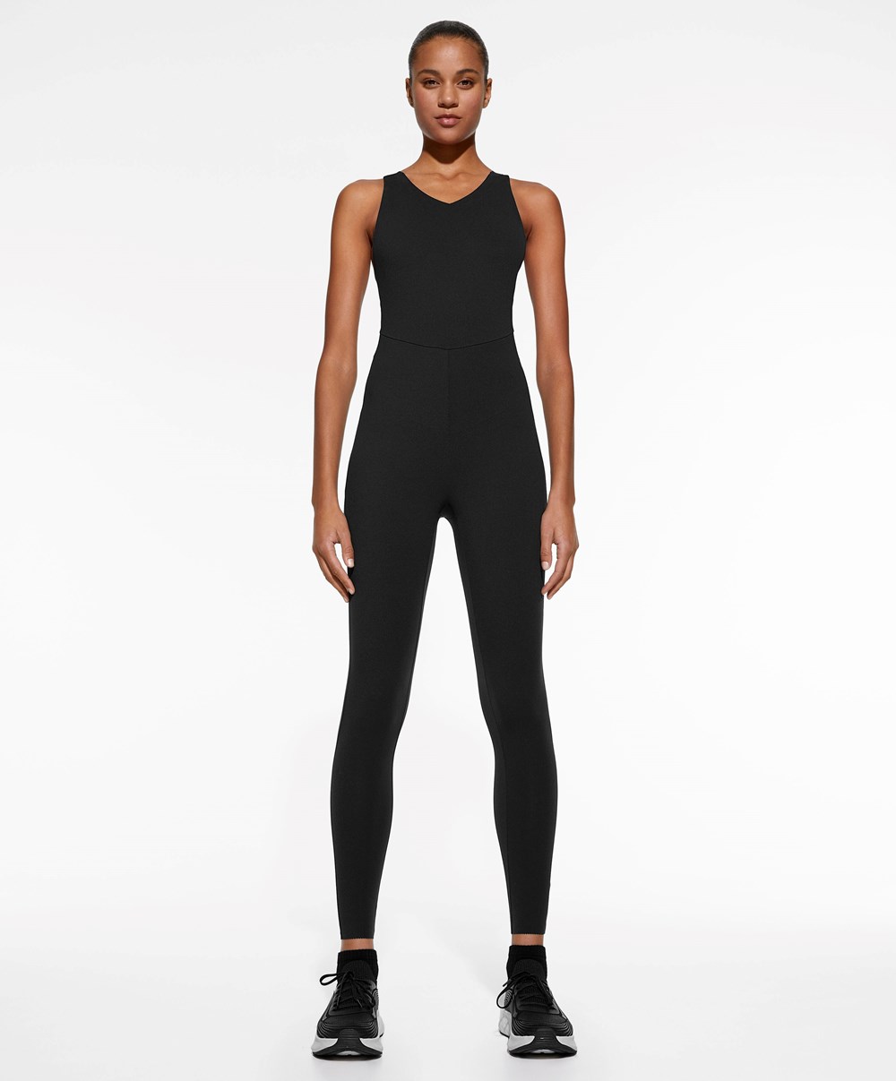 Oysho Core Control Compressive Jumpsuit μαυρα | CWGIOQ-690