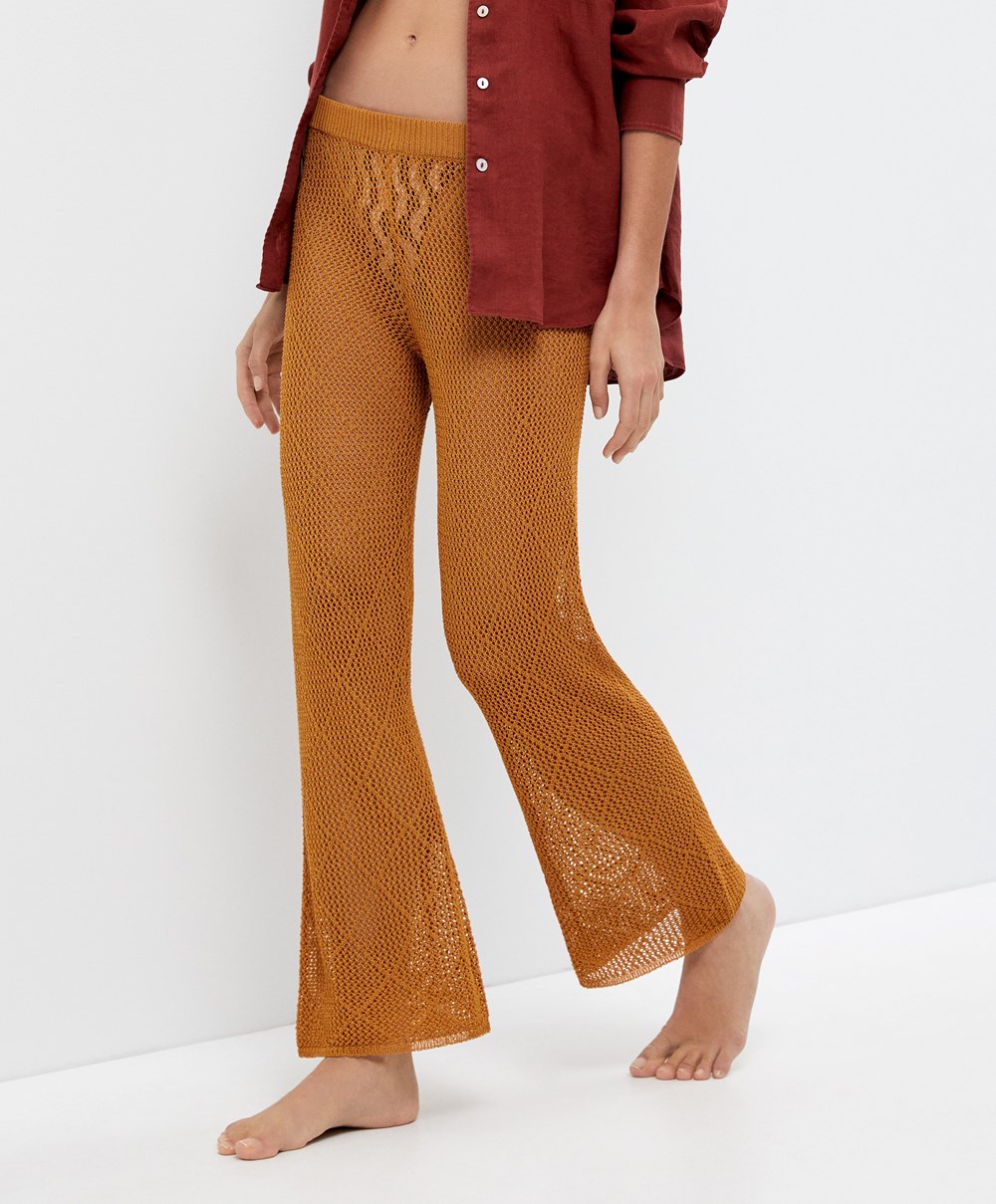 Oysho Crochet Cropped Trousers Honey | ECJLGU-581