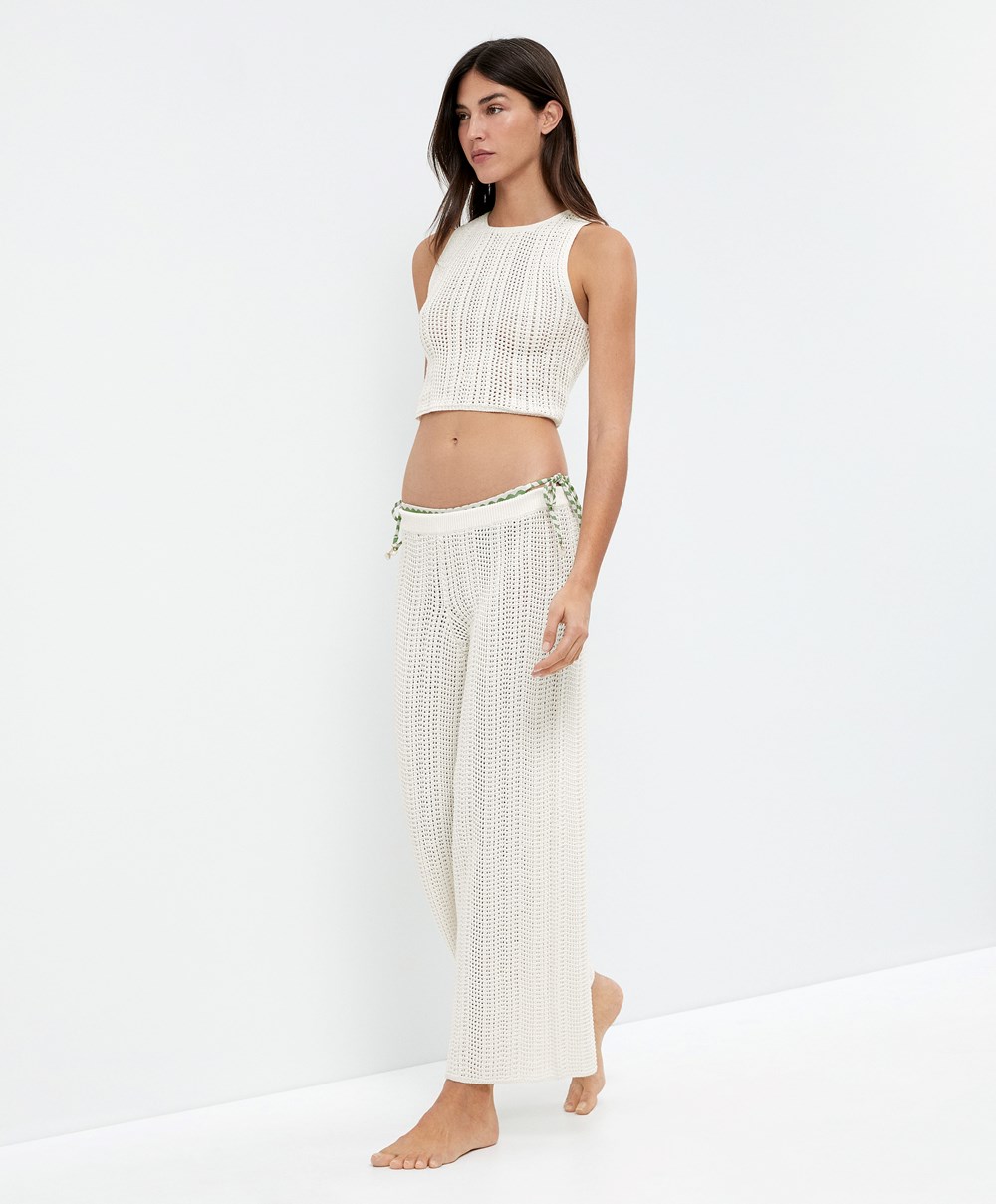 Oysho Crochet Trousers Bone Whte | JARMVX-048