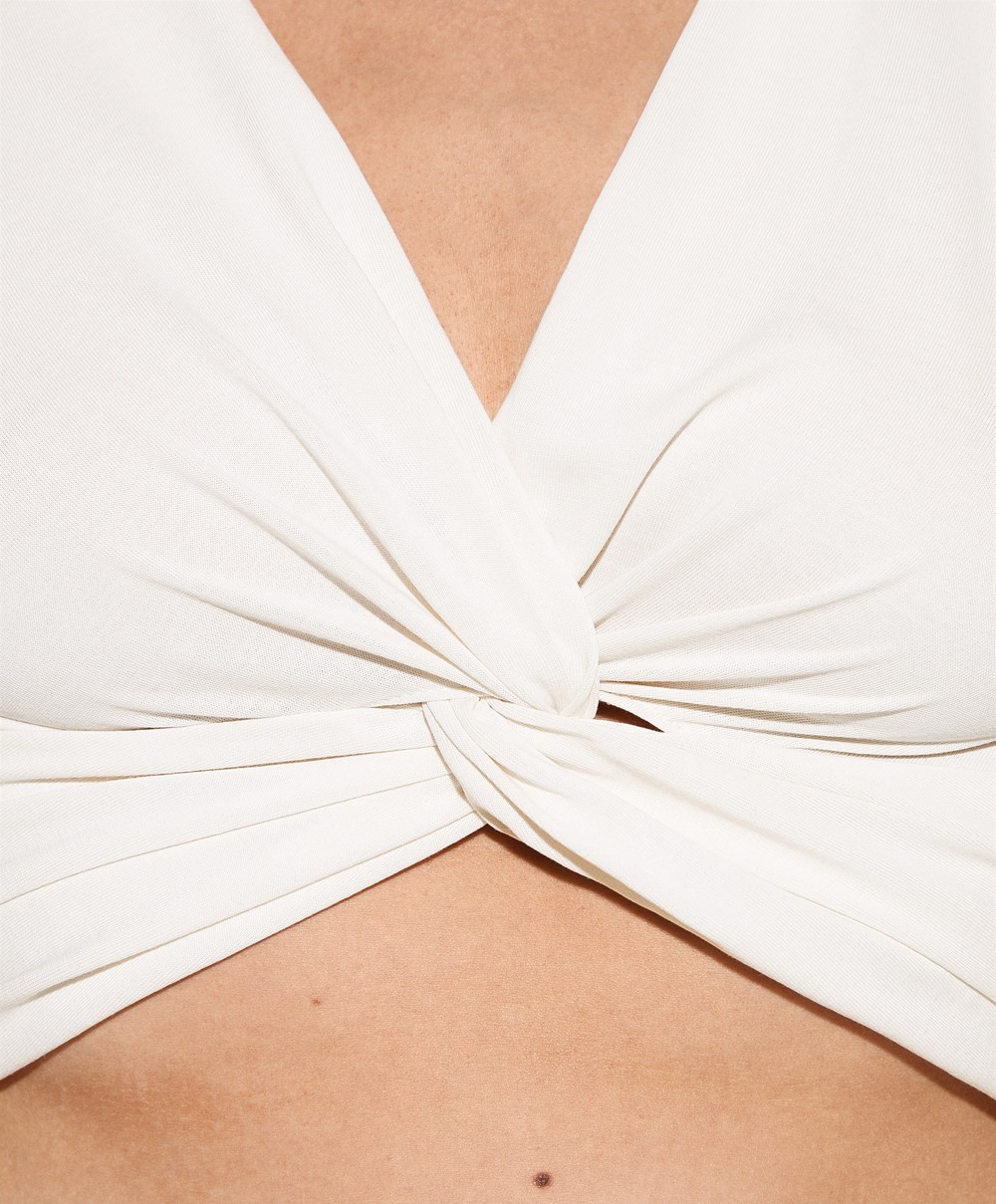 Oysho Crop Modal Knot T-shirt Cream-white | KBHIVC-528