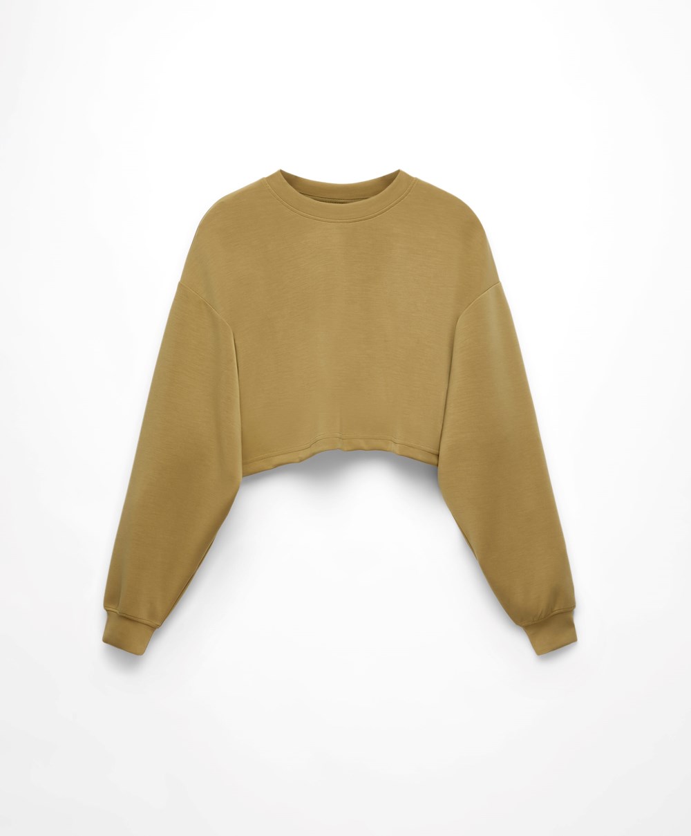 Oysho Crop Modal Sweatshirt Ελιά | TVMUGE-038