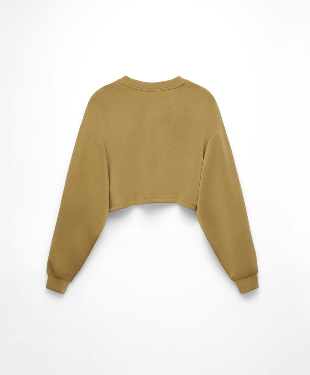 Oysho Crop Modal Sweatshirt Ελιά | TVMUGE-038