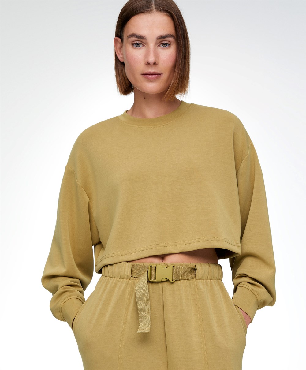 Oysho Crop Modal Sweatshirt Ελιά | TVMUGE-038