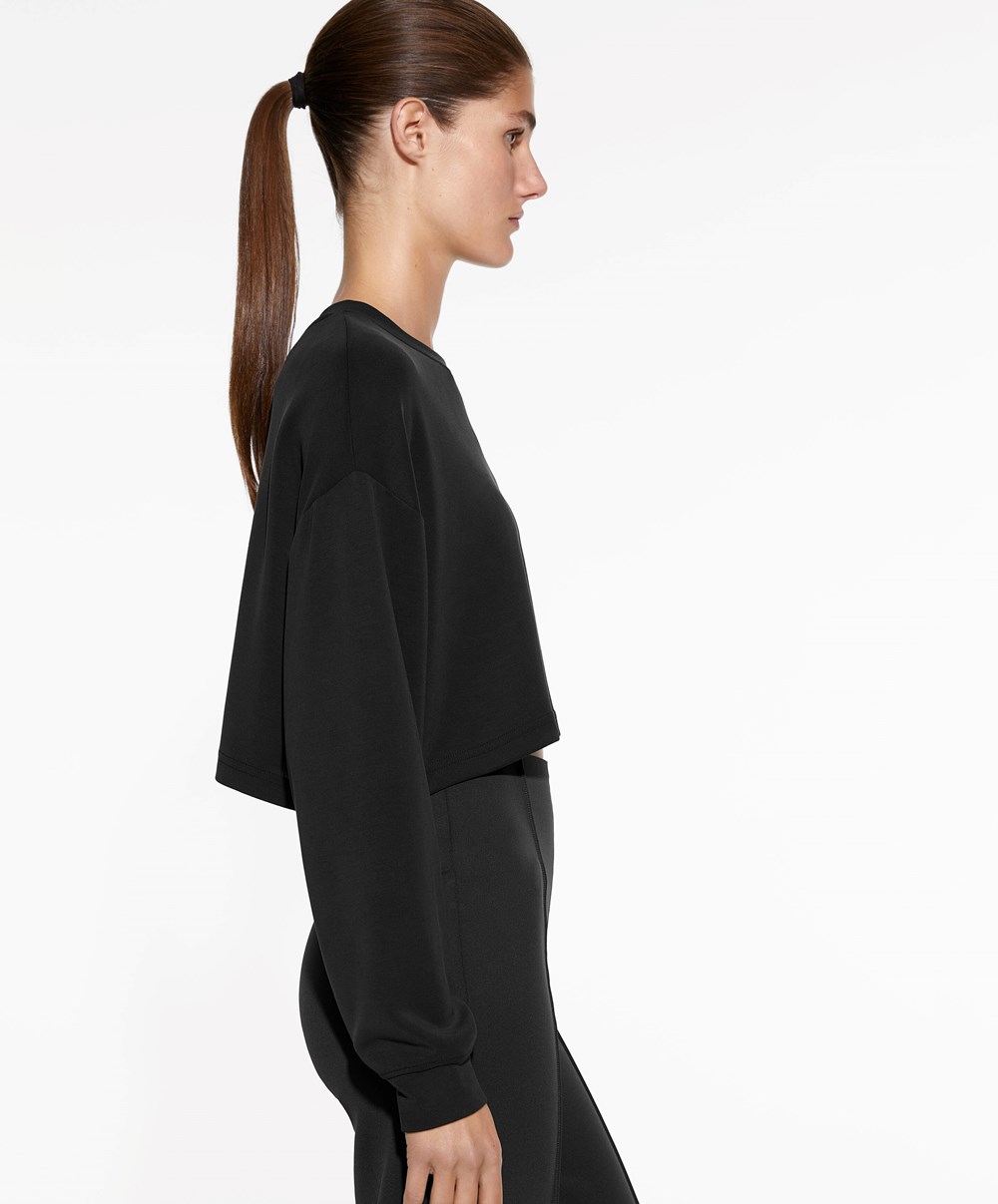 Oysho Crop Modal Sweatshirt μαυρα | CHFWAP-608