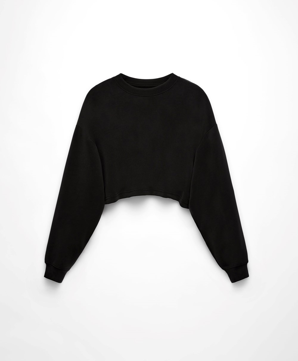 Oysho Crop Modal Sweatshirt μαυρα | CHFWAP-608