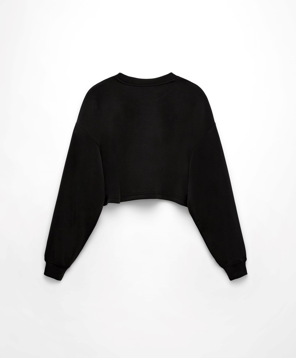 Oysho Crop Modal Sweatshirt μαυρα | CHFWAP-608