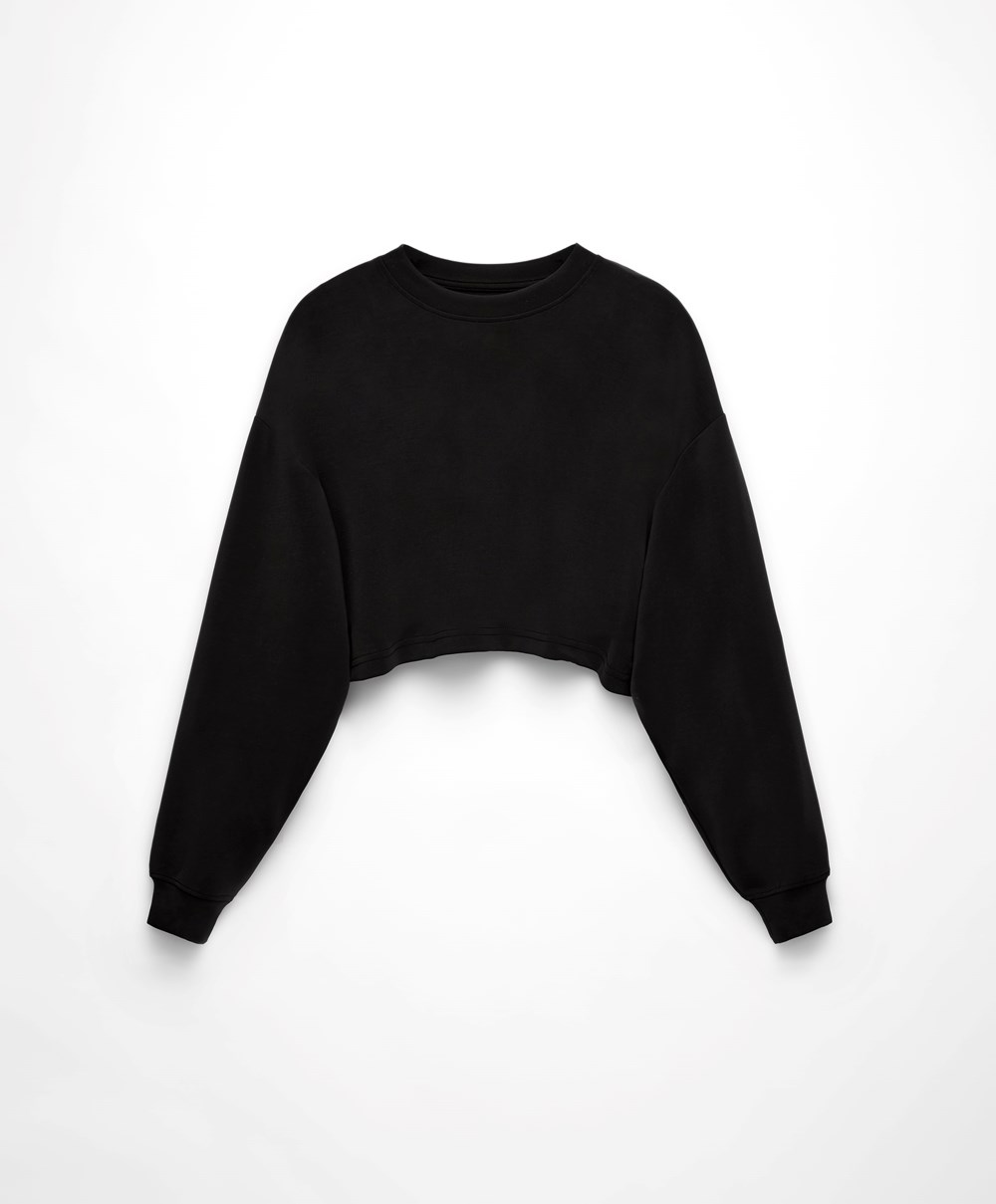 Oysho Crop Modal Sweatshirt μαυρα | FGRQTA-189