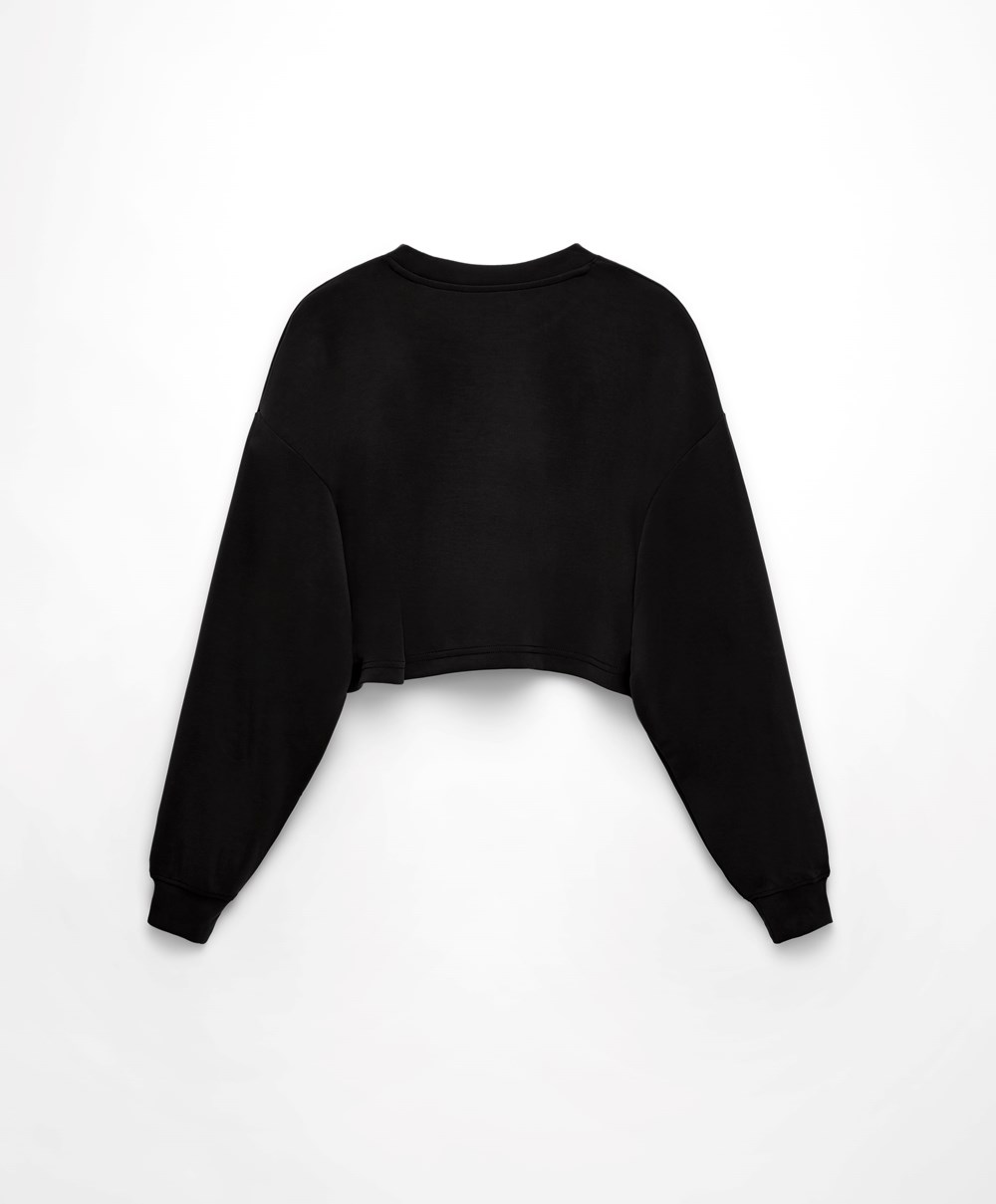 Oysho Crop Modal Sweatshirt μαυρα | FGRQTA-189