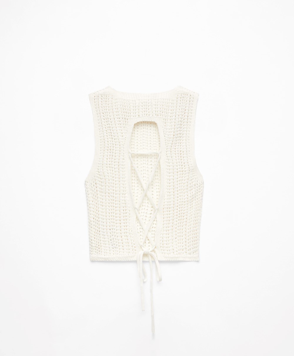 Oysho Cropped Crochet Top Bone Whte | TVWFLP-601