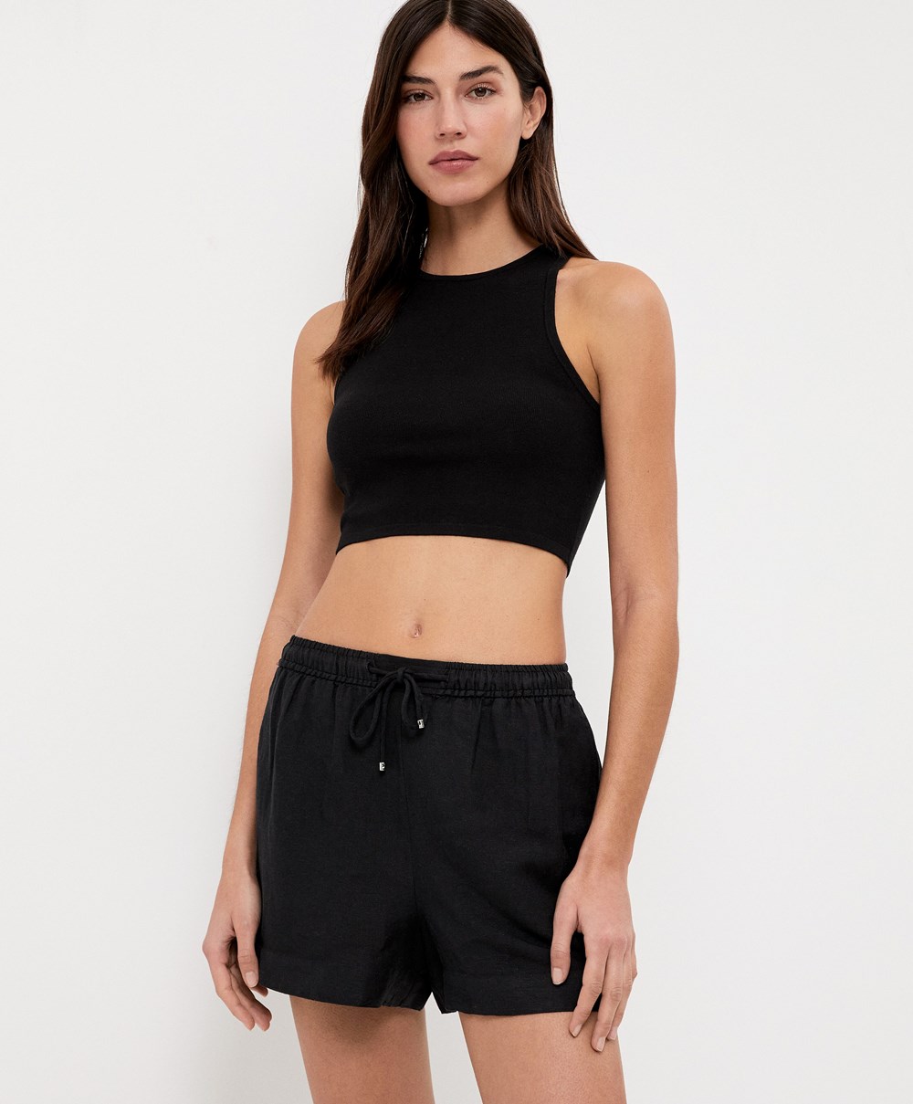 Oysho Cropped Knit Top μαυρα | UYJZQE-034