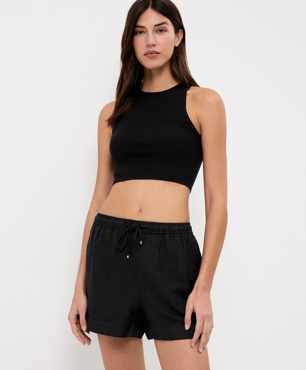 Oysho Cropped Knit Top μαυρα | XLETDQ-072