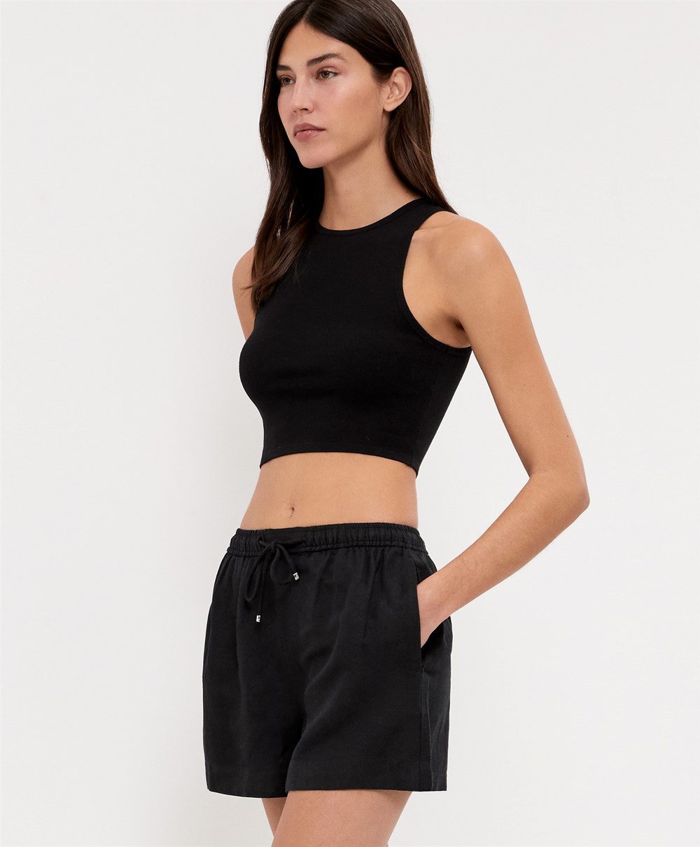 Oysho Cropped Knit Top μαυρα | XLETDQ-072