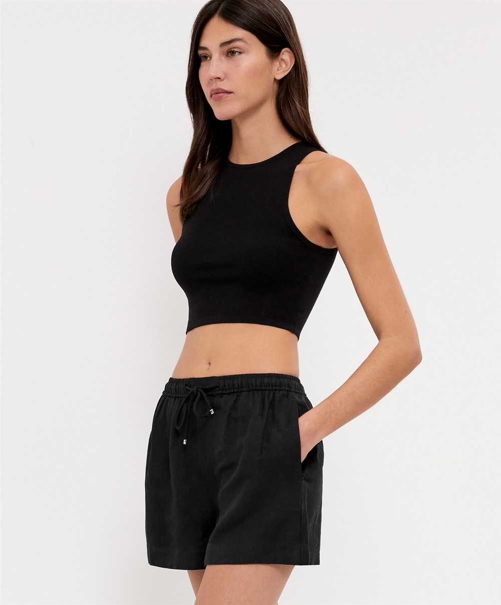 Oysho Cropped Knit Top μαυρα | ZKTANL-203