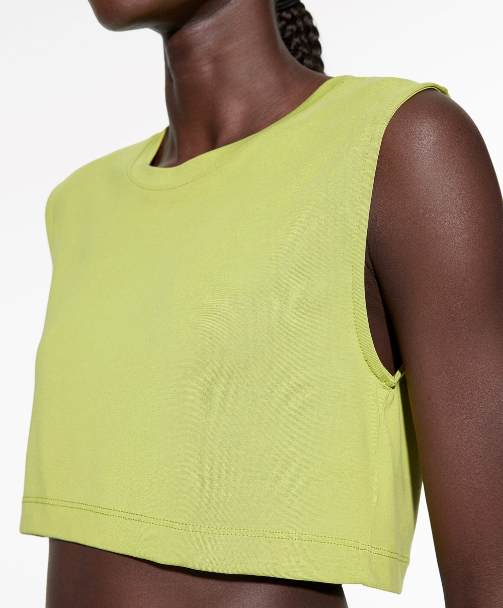 Oysho Cropped Modal T-shirt πρασινο | FMESTC-968