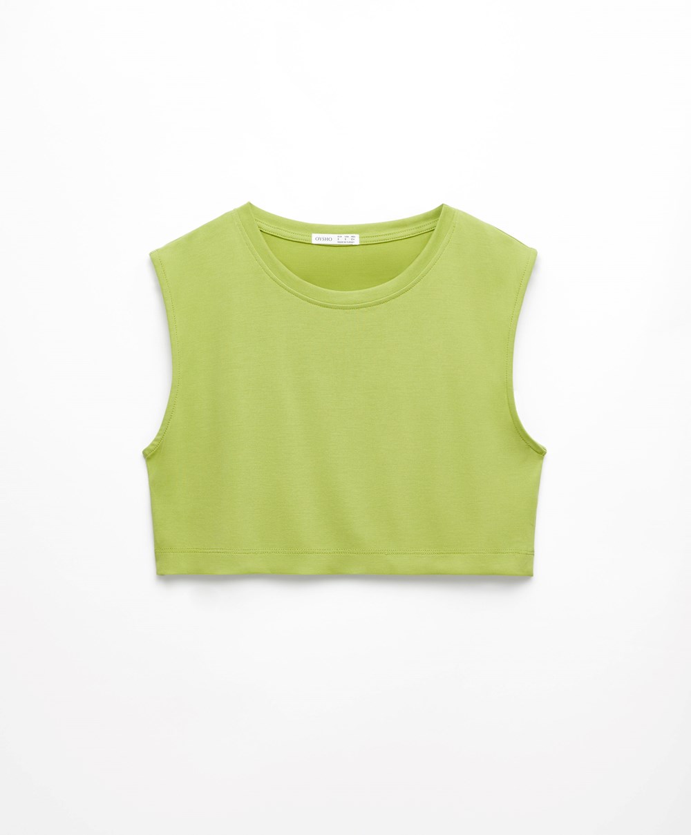 Oysho Cropped Modal T-shirt πρασινο | FMESTC-968