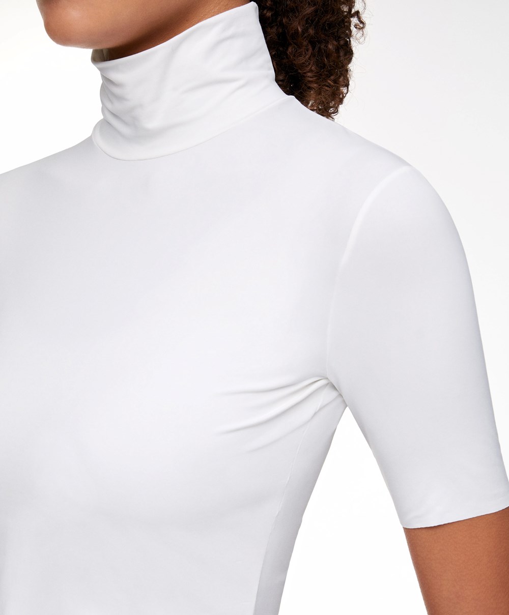 Oysho Cropped T-shirt With Raised Neck ασπρα | VMNHOT-954