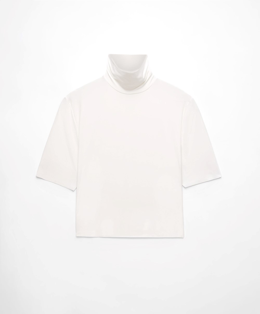 Oysho Cropped T-shirt With Raised Neck ασπρα | VMNHOT-954