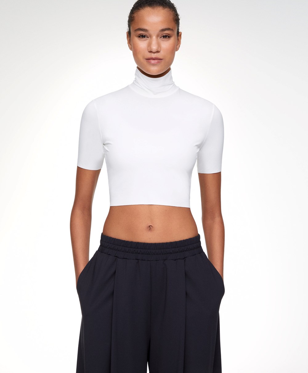 Oysho Cropped T-shirt With Raised Neck ασπρα | VMNHOT-954