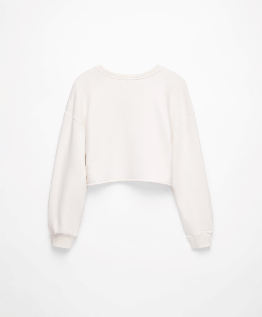 Oysho Cropped βαμβακερα Sweatshirt Cream-white | BWSXAR-497