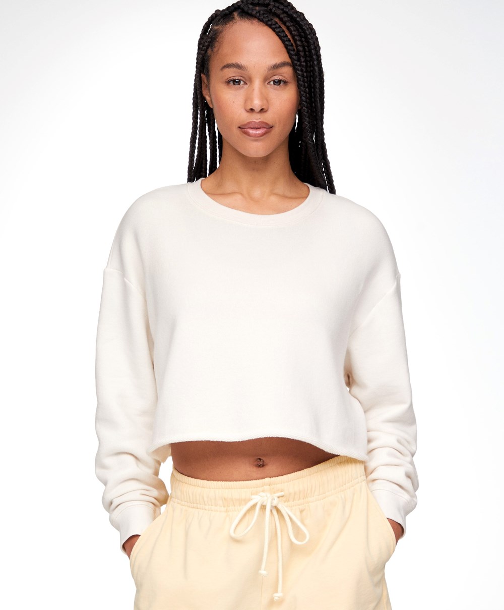 Oysho Cropped βαμβακερα Sweatshirt Cream-white | BWSXAR-497