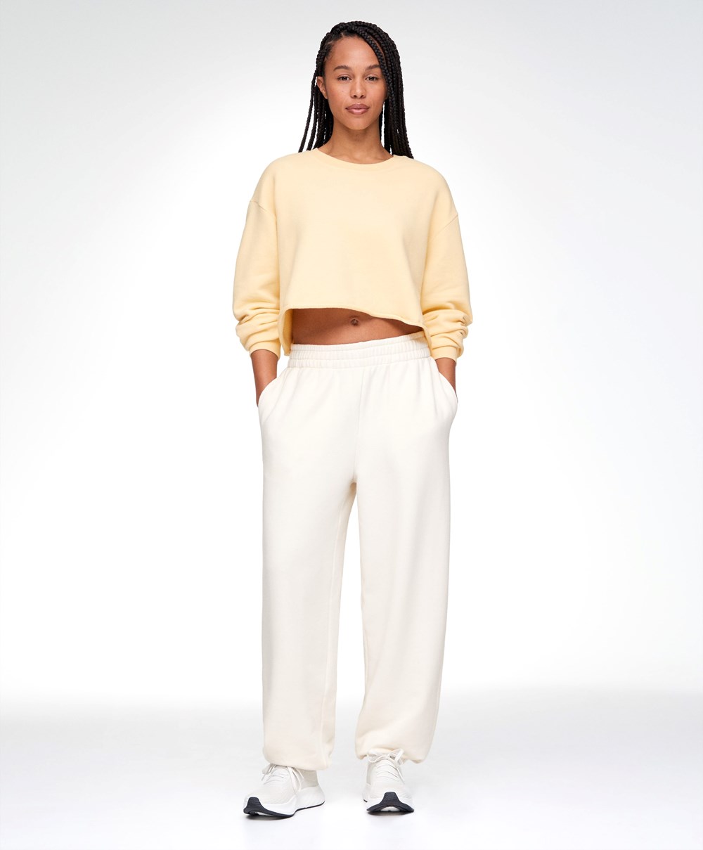 Oysho Cropped βαμβακερα Sweatshirt κίτρινα | QCPHRO-469