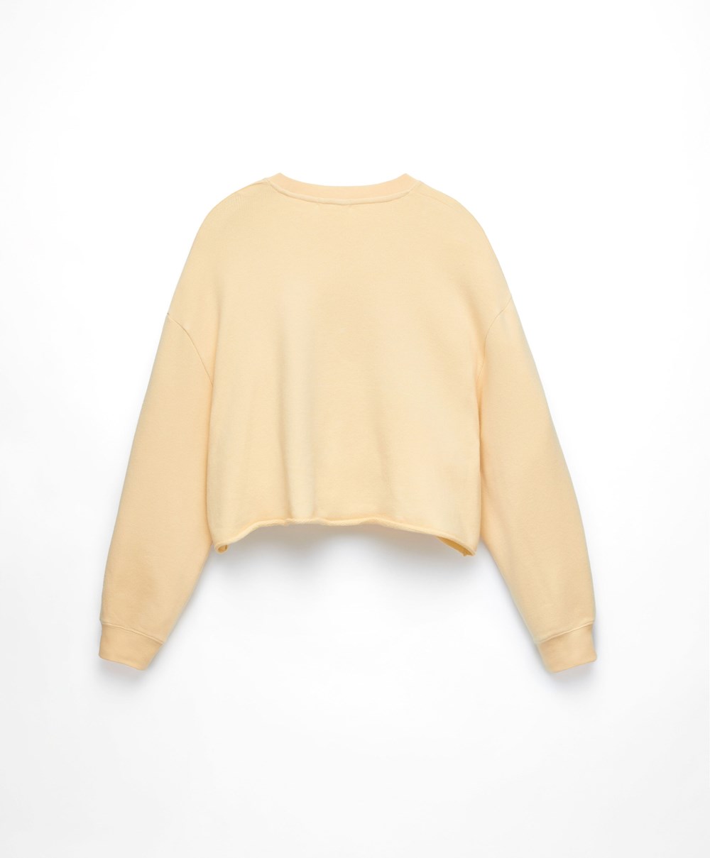 Oysho Cropped βαμβακερα Sweatshirt κίτρινα | QCPHRO-469