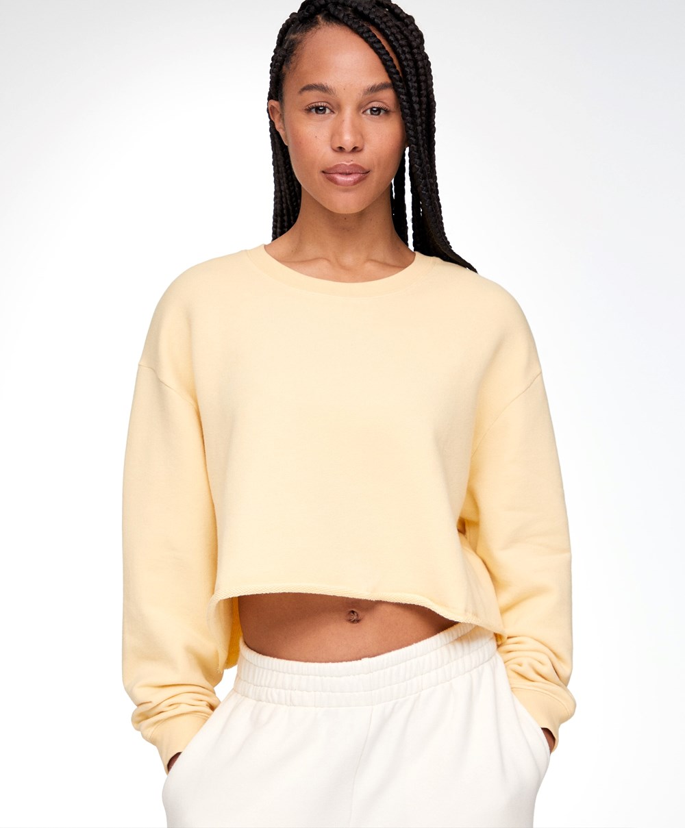 Oysho Cropped βαμβακερα Sweatshirt κίτρινα | QCPHRO-469