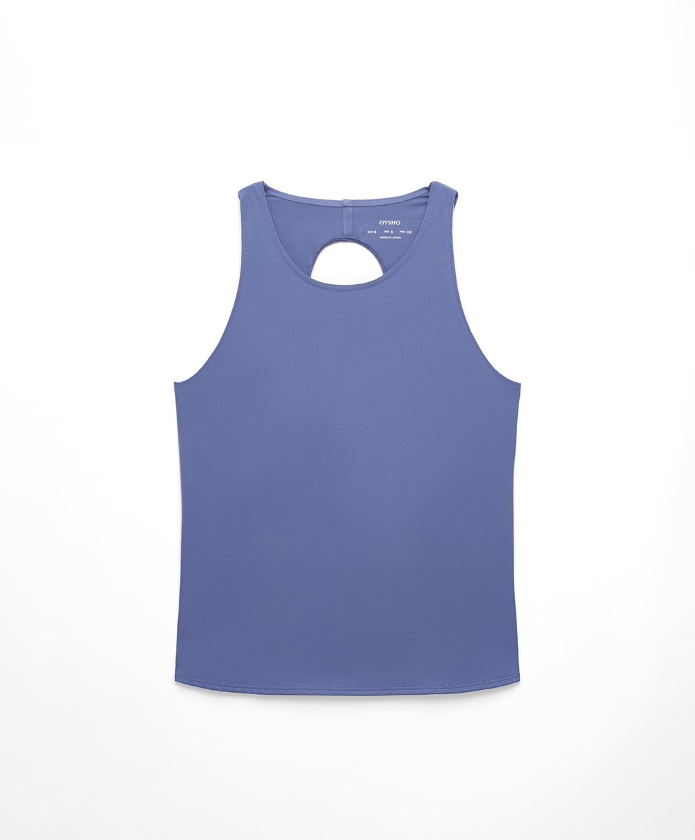 Oysho Cross-back Comfortlux T-shirt βαθυ μπλε | YPSCDB-148