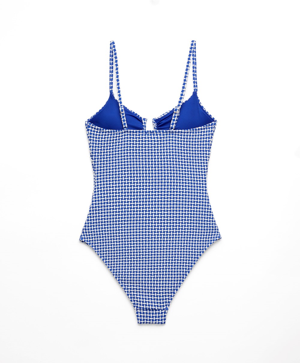 Oysho Ditsy Geometric U-notch Neckline Swimsuit μπλε | HWSOGR-137