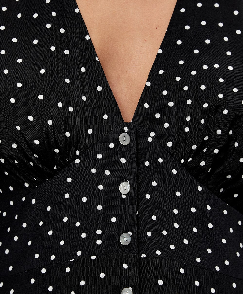 Oysho Dotted Long-sleeved Long φορεμα μαυρα | NXKEAI-932