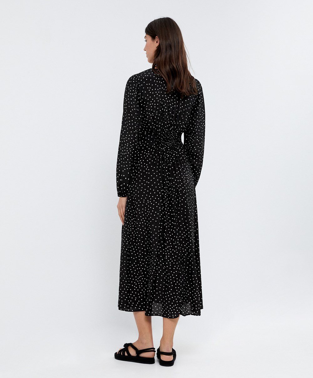 Oysho Dotted Long-sleeved Long φορεμα μαυρα | NXKEAI-932