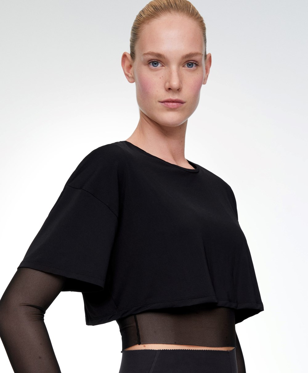 Oysho Double Mesh Top μαυρα | FRNLCQ-381