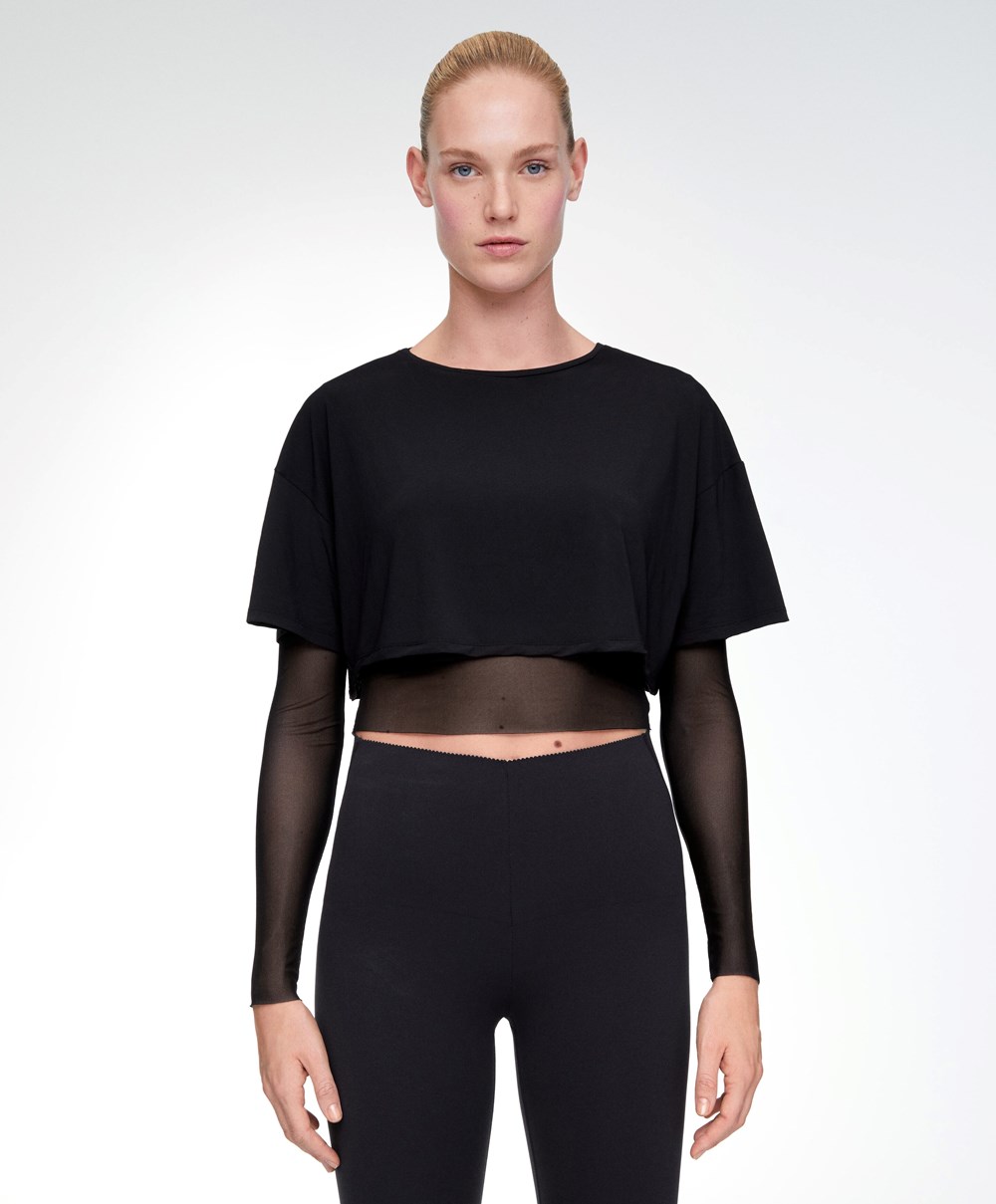 Oysho Double Mesh Top μαυρα | FRNLCQ-381