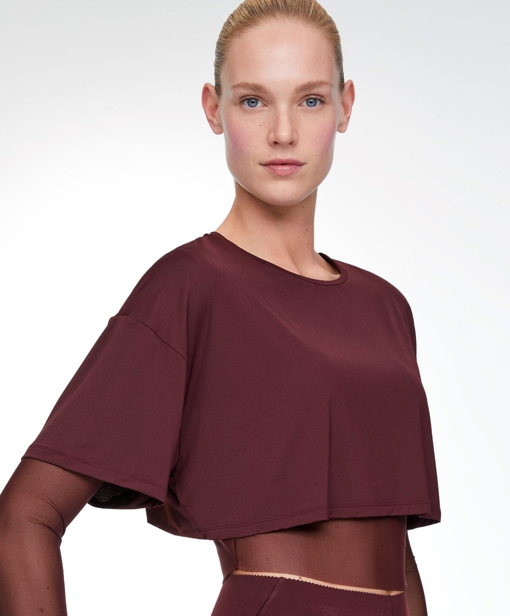 Oysho Double Mesh Top μπορντο | UQZOAE-124