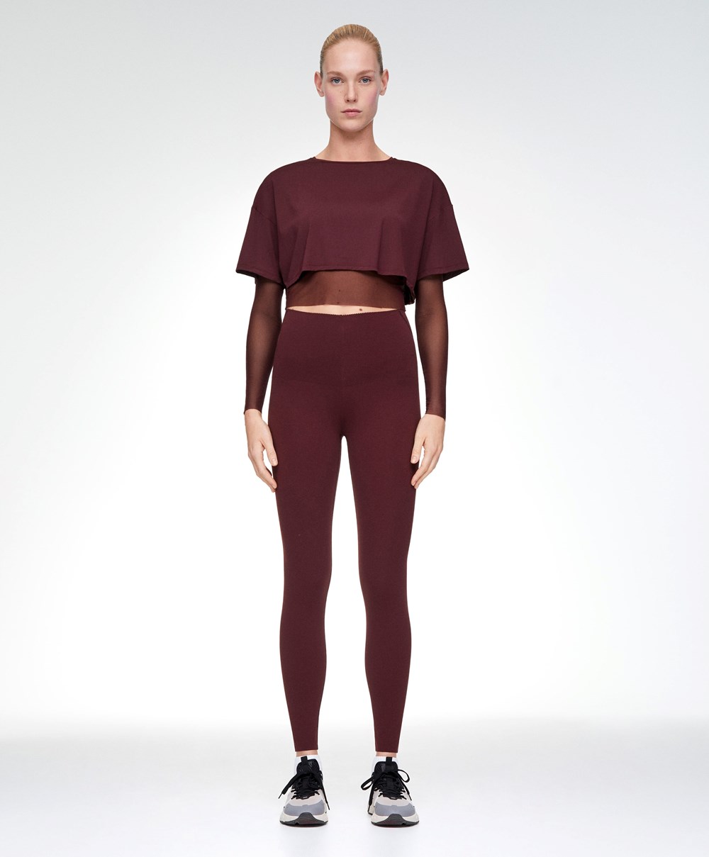 Oysho Double Mesh Top μπορντο | UQZOAE-124