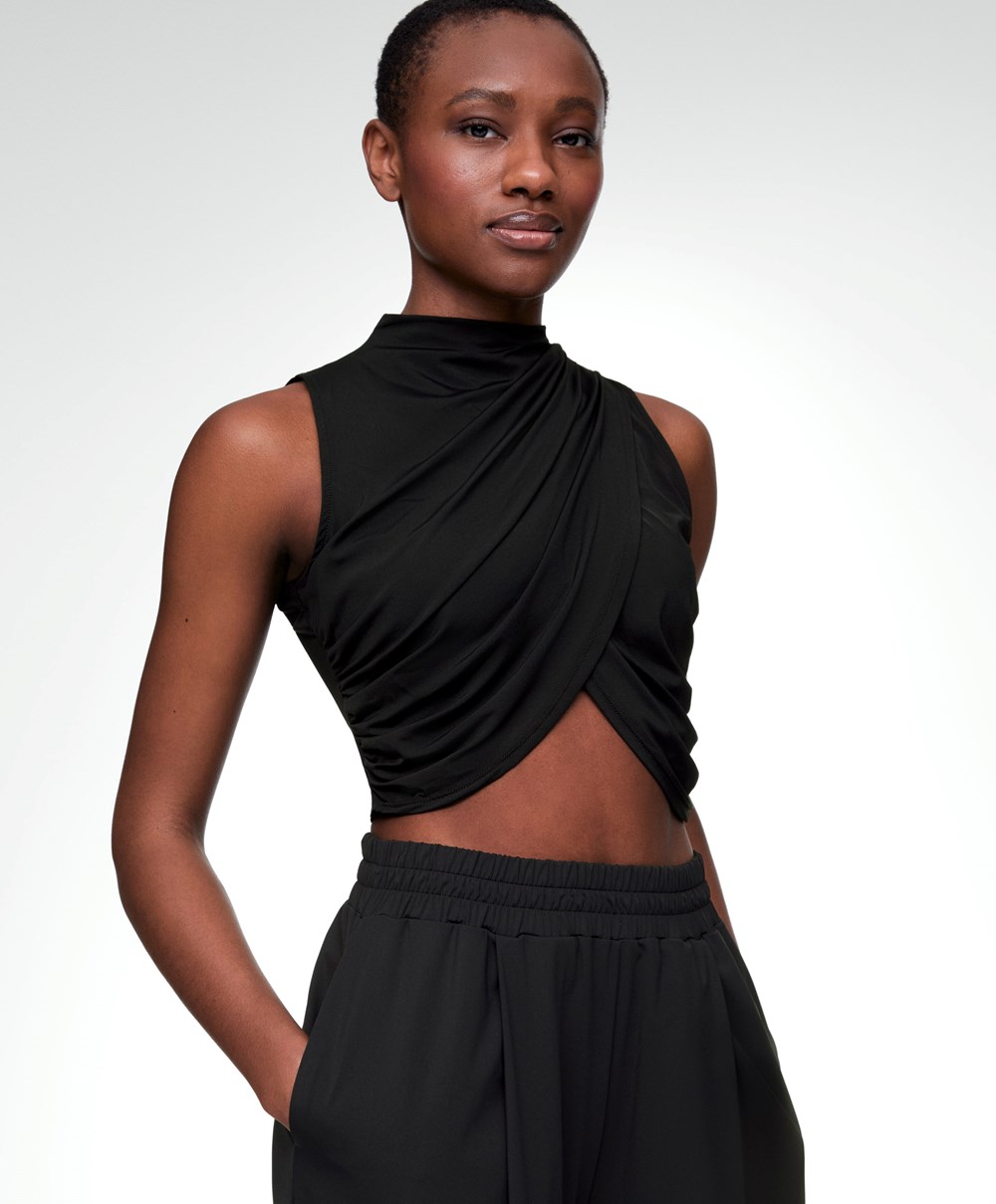 Oysho Draped Crop Top μαυρα | OYXMAZ-102