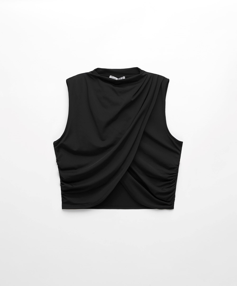 Oysho Draped Crop Top μαυρα | OYXMAZ-102