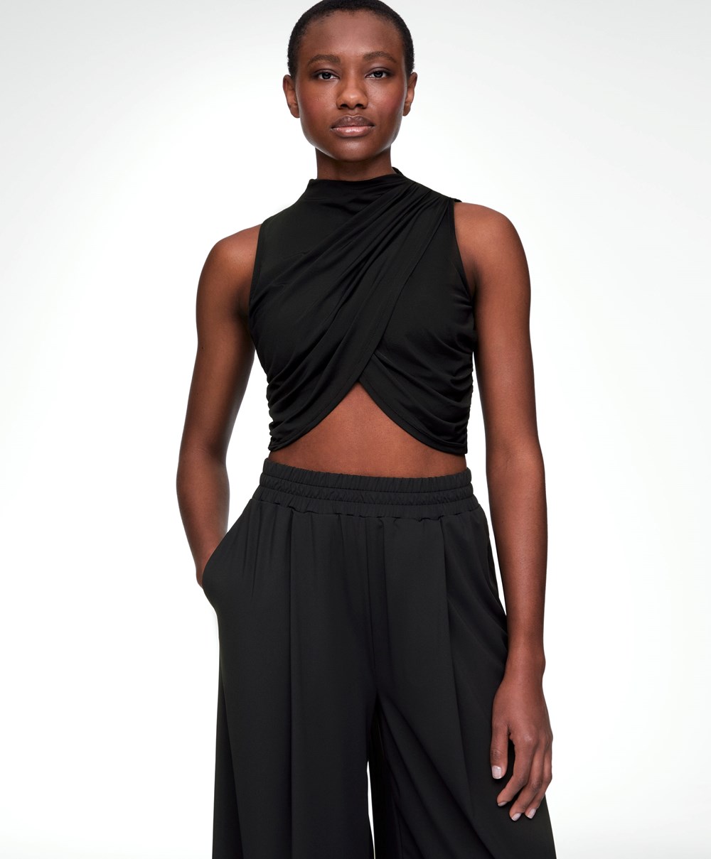 Oysho Draped Crop Top μαυρα | OYXMAZ-102