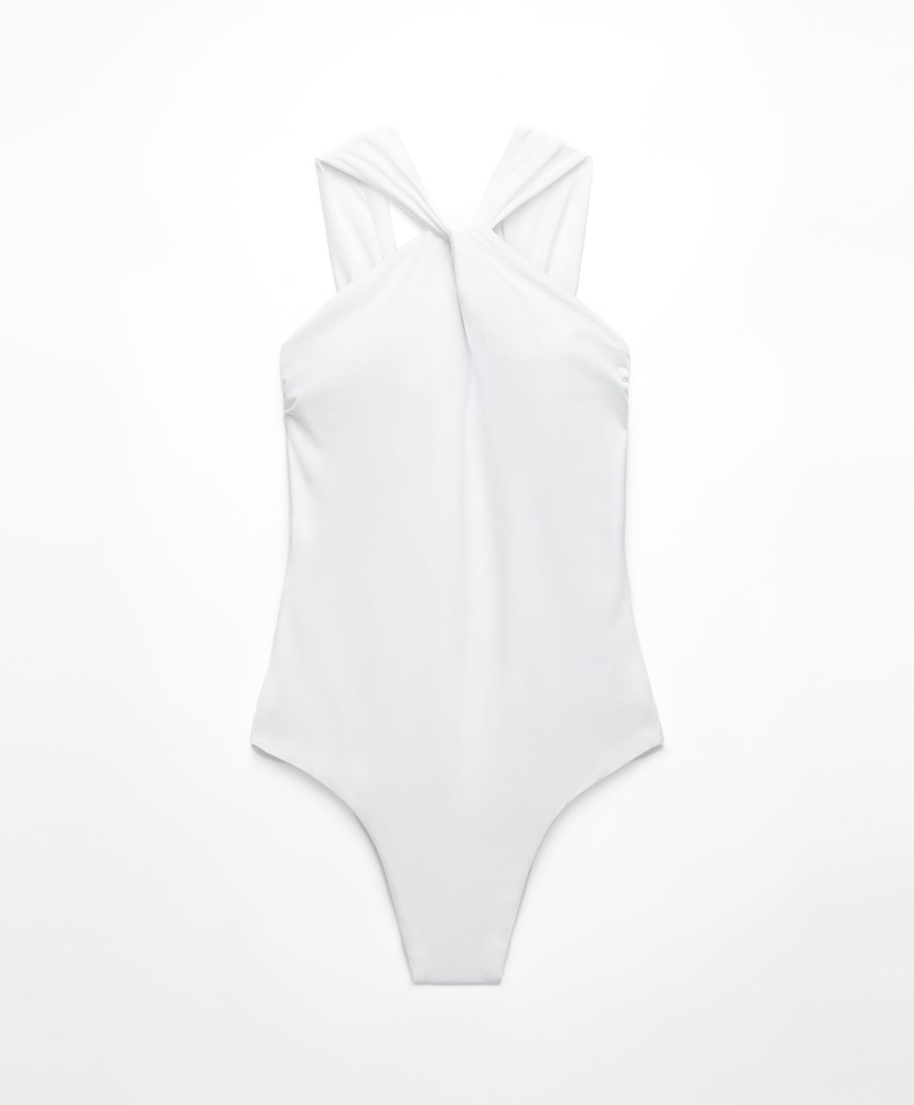 Oysho Draped Halter Swimsuit ασπρα | NSGOAE-763